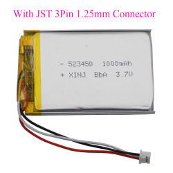 Batería recargable de polímero Lipo Li de 3.7V 1000mAh 3.7Wh 523450 JST 3Pin 1.25mm con termistor NTC para GPS, altavoz Bluetooth, cámara para coche