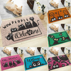 Alfombra de Bienvenida con Diseño de Gatos Negros y Texto 'WOW PEOPLE' y Huellas de Patas, Antideslizante, para Interiores y Exteriores, para Amantes de las Mascotas