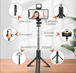 Trípode para Celular con Control Remoto Bluetooth Inalámbrico, Soporte para Teléfono con Luz de Belleza Integrada