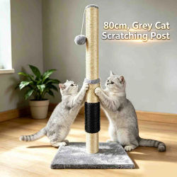 Centro de Actividades y Rascador para Gatos Gris de 80 cm - Árbol de Escalada Alto para Gatos con Cuerda de Sisal, Pelota Colgante y Base Pesada Cubierta de Alfombra, Protector de Muebles y Juego