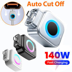 Cargador USB C para Teléfono con Carga Completa, Separador Inteligente Tipo-C, Adaptador de Carga Rápida de 140W, Apagado Automático al Cargar