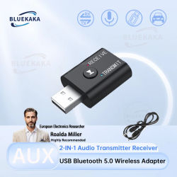 Transmisor y receptor de audio Bluetooth 5.0 2 en 1 con conector AUX de 3,5 mm, RCA, USB, adaptador inalámbrico estéreo para TV, coche, PC, altavoz y auriculares.