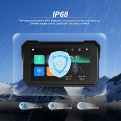 Podofo, monitor táctil de 5 pulgadas, resistente al agua, para motocicletas, con pantalla inteligente portátil, sistema de navegación, conexión inalámbrica Carplay y Android Auto, reproductor