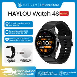 HAYLOU Reloj 4S GPS Smartwatch Pantalla AMOLED HD de 1,43 pulgadas 5 Posicionamiento GPS satelital Más de 120 modos de entrenamiento Reloj inteligente deportivo para fitness