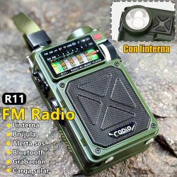 Radio de emergencia multifunción R11, altavoz BT para exteriores, Radio de banda completa AM/FM/SW/WB con manivela Solar, dinamo, tarjeta TF, reproductor USB