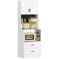 HOMCOM Mueble Auxiliar de Cocina con Soporte para Microondas 2 Cajones Puertas