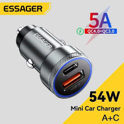 Cargador de coche Essager 54W 5A carga rápida tipo C carga rápida 3,0 QC PD 3,0 SCP cargador de coche USB para Xiaomi Samsung Iphone cargador