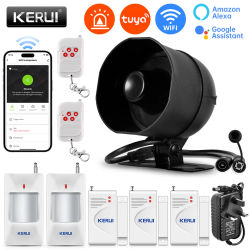 KERUI-sistema de alarma de sirena de 120db, Kit de alarma con altavoz inteligente WiFi Tuya con Sensor de movimiento, Sensor de puerta para protección de seguridad del hogar