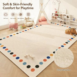 Alfombra de Peluche Suave de Estilo Nórdico Colorido con Diseño de Dibujos Animados, Alfombra Grande para Dormitorio, Antideslizante, Lavable, Fácil de Limpiar, para Jugar y Gatear