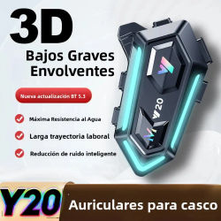 Auriculares Bluetooth para Casco de Motocicleta Y20 BT5.3, Llamadas Manos Libres, Reducción de Ruido Inalámbrica, Auriculares Impermeables con Luz RGB
