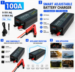 Cargador de Batería Ajustable de 60A 100A, 0-15V DC 1500W, Cargador Inteligente para Baterías de Litio LiFePO4 y Plomo-Ácido, Fuente de Alimentación Variable