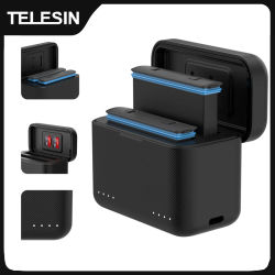 TELESIN-cargador de batería portátil para Insta360 X3 X4, 2 ranuras, tarjeta TF, caja de cargador de almacenamiento de batería para Insta 360 X3 X4