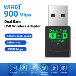 Adaptador USB WiFi 6 Bluetooth 5.4 AX900 2 en 1, Dongle de Doble Banda 2.4G y 5GHz, Receptor Inalámbrico USB para Red WLAN