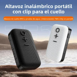 Altavoz inalámbrico portátil con clip de solapa, estéreo TWS, alto volumen, Bluetooth 5.4, resistente al agua IPX5, ideal para deportes al aire libre