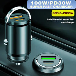 Mini cargador de coche Invisible MAX 100W, cargador de coche de 2 puertos, carga rápida PD30W/QC3.0, carga Flash para encendedor de cigarrillos de coche para teléfonos