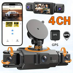 Caja negra de la cámara del coche de 4CH GPS Dashcam con WiFi visión nocturna DVR 360 ° Monitor de estacionamiento 24H con grabación en bucle trasero delantero izquierdo derecho