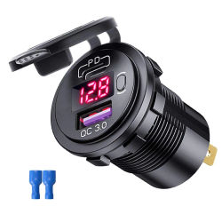 Cargador USB para coche QC3.0 PD tipo C USB con enchufe de interruptor para vehículos de 12V/24V barco motocicleta SUV autobús camión caravana marina