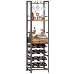 HOMCOM Mueble de Bar con Soporte de Copas y Cajón Botellero 12 Botellas Marrón
