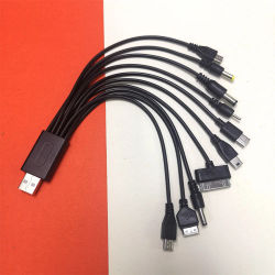 Cable de Alimentación USB a CC Universal 10 en 1, Adaptador de Cargador para Teléfono Móvil, Enchufe USB Multifunción, Transferencia de Datos, Línea de Carga con Conector CC