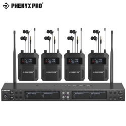Phenyx pro PTM-33 Sistema de monitor intrauditivo mono de 4 canales con retorno de escenario inalámbrico con soporte en rack para bodas en la iglesia