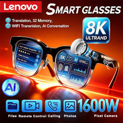 Gafas Inteligentes Inalámbricas Lenovo con IA, Control Táctil, Bluetooth, Control Remoto, Grabación de Fotos y Vídeos, Traductor, Asistente de Voz, óculos inteligente