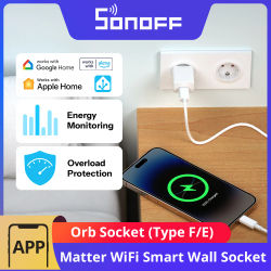 Enchufe Inteligente SONOFF Orb Tipo F/Tipo E Matter Over WiFi EU, Monitor de Energía, Control de Facturas de Electricidad, Protección Contra Sobrecargas