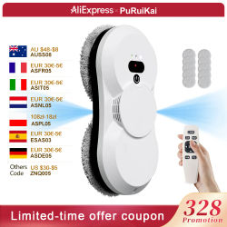 Robot Limpiacristales PuRuiKai, Succión de 5600 Pa, Pulverizador Automático Bidireccional con Tanque de 50 ml, Múltiples Sistemas de Seguridad, con Motores sin Escobillas
