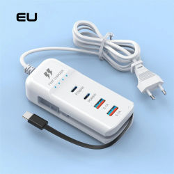 Cargador de pared rápido PD tipo C, adaptador de concentrador USB multipuerto para teléfono móvil, enchufe UE EE. UU., 4 puertos, 66W, para iPhone, Samsung, Xiaomi