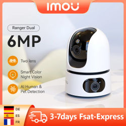 IMOU-cámara interior Dual Ranger de 6/8MP, visión nocturna inteligente a todo color, lente doble ancha, detección humana y de mascotas, Monitor de Audio bidireccional