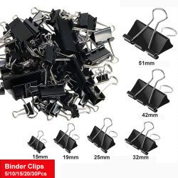30/20/15/10/5 Uds Clips de carpeta Clips plegables negros 15/19/25/32/41/51mm Clip de oficina Clips de papel para el hogar escuela Oficina almacenamiento