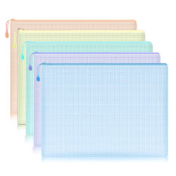 Bolsa de malla con cremallera para documentos, carpetas de archivos con cremallera impermeables, suministros escolares y de oficina A4, estuche para lápices, bolsas de almacenamiento, 5 uds.