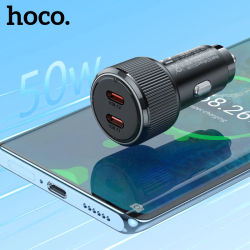 HOCO NZ14B Dual USB C atmósfera luz cargador de coche PD30W cargador rápido encendedor de cigarros adaptador QC para Samsung S22/S23/S24 Ultra