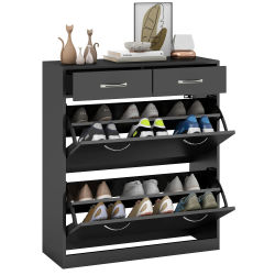 HOMCOM Mueble Zapatero Estrecho Armario de Zapatos con 2 Cajones Abatibles para 12 Pares de Zapatos 80x30x91,5 cm Negro