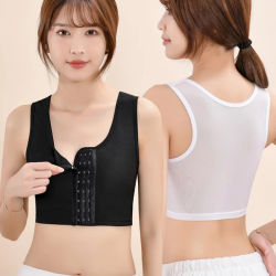 Carpeta de pecho transpirable para mujer, vendaje inalámbrico para el pecho, chaleco fino corto, ropa interior, sujetador Tomboy con hebilla Les