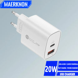 Cargador USB PD de 20W con puertos duales tipo C, cargador de pared de carga rápida 3,0 para iPhone, Xiaomi, Samsung, cargador de teléfono, adaptador de carga rápida