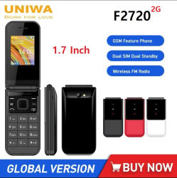UNIWA F2720 2G Flip Feature Phone 1,77 pulgadas botón grande para personas mayores 600mAh Radio inalámbrica Clamshell teclado barato teléfono