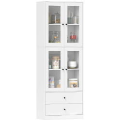 HOMCOM Mueble buffet para cocina, armario de cocina, 4 puertas de cristal, 2 cajones y estantes ajustables, mueble de cocina