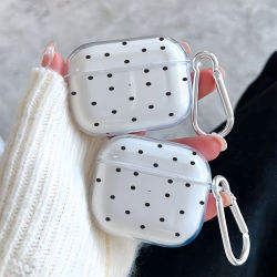 Funda protectora transparente vintage negra con lunares para auriculares AirPods 1/2/3/4, funda para AirPods Pro 3/Pro 2/Pro, cubierta protectora de TPU.