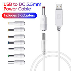 Cable de alimentación USB a DC de 5,5 mm con 8 adaptadores, línea de refuerzo DC 5V/9V/12V, conector USB a DC para router Wifi, mini ventilador, altavoz, lámpara
