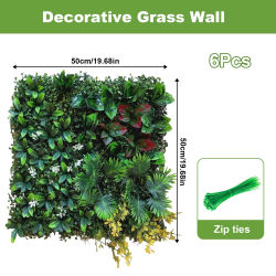 6/12/16 Piezas, Panel de Pared de Plantas Artificiales Verdes, Paneles de Pared Verdes Artificiales Colgantes de 50x50cm para Interiores y Exteriores, Decoración de Hierba Artificial Estilo Selva