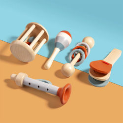 Juego de Sonajeros de Madera Natural, Instrumentos Musicales Montessori, Juguetes Sensoriales para Agarrar, Regalo Educativo para Bebés de 3+ Años