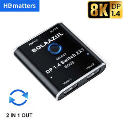 Conmutador DisplayPort 2 en 1 salida Conmutador selector de vídeo DisplayPort 1.4 2X1 8K 60Hz 5K 120Hz 4K 144Hz para monitor de ordenador portátil