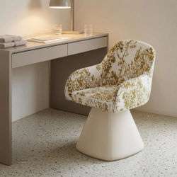 Silla de Maquillaje Giratoria Acolchada, Silla de Vanidad con Respaldo, Taburete de Vanidad Relleno de Espuma, Mueble Cómodo para Dormitorio