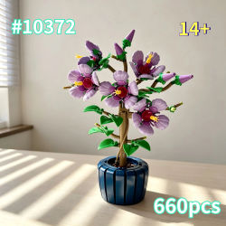 Juego de bloques de construcción de plantas en maceta de hibisco morado, adecuado para regalos de cumpleaños, compatible con partículas Legoed, 660 piezas.