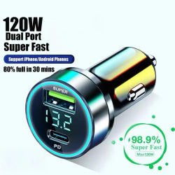 Nuevo cargador de coche PD USB 120W USB C adaptador de viaje para teléfono móvil de carga rápida QC3.0 para iPhone 15 Xiaomi Samsung cargador en coche