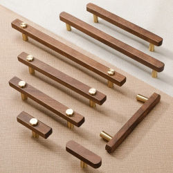 Tiradores de Latón Macizo y Madera de Nogal para Cajones de Cocina, Tiradores para Muebles, Tiradores para Armarios y Gabinetes de Cocina