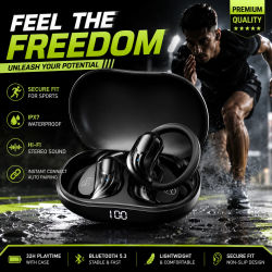 Auriculares inalámbricos Bluetooth 5,3 con pantalla LED, auriculares deportivos con gancho para la oreja, auriculares estéreo HiFi con graves profundos y cancelación de ruido