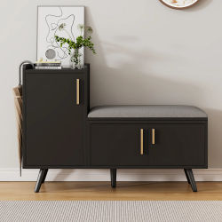 Mueble Zapatero con 3 Puertas, Asiento Acolchado y Estantes Ajustables - en Paneles - 100 × 34 × 68.5 cm - Negro