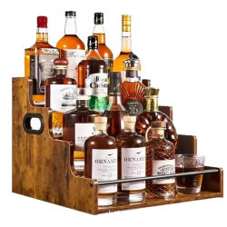 Estante Exhibidor de Botellas, Organizador de Jarabes para Café, Estante de 4 Niveles para Licor y Vino, Mini Bar, Mueble Retro para Licor