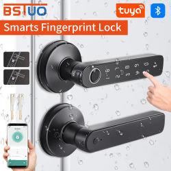 Cerradura de puerta inteligente Tuya Bluetooth, cerradura de huella digital, manija de cerradura Digital con contraseña, múltiples métodos de desbloqueo, puerta de enlace Wifi opcional